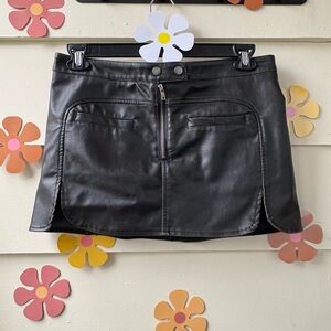 Black Leather Mini Skirt with Zipper Detail